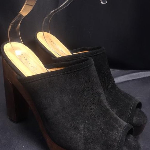 Coach Black Suede Janett Peep Toe Mules/Slides - Picture 3 of 11